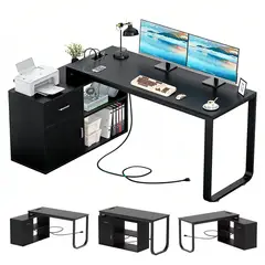 WUWAWDOGA - Escritorio Gamer Computadora En L Moderno Minimalista Negro 120x73x50Cm