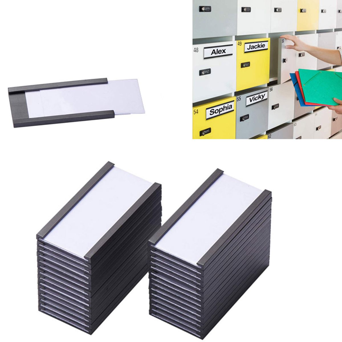 DEKANO - Etiquetas magnéticas 50 etiquetas + 100 hojas de papel blanco + 50 películas protectoras