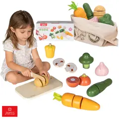 ANIKIDS - Juguete Cocina Corta Fruta Verdura Madera Velcro Niño 23 Pcs