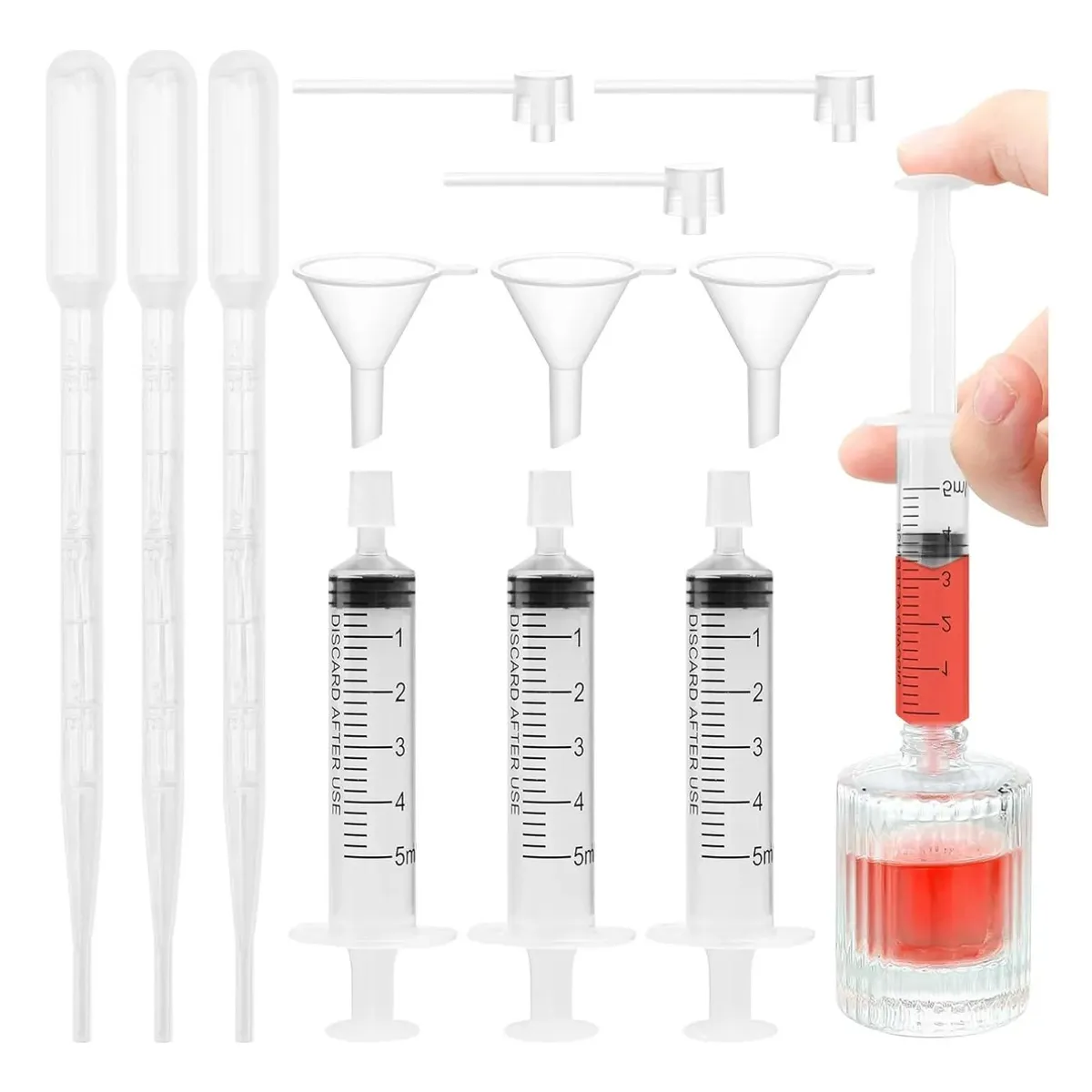 KUANGYE - Kit 10 Dosificador Jeringa Embudo Y Gotero Perfume Decants Transparente