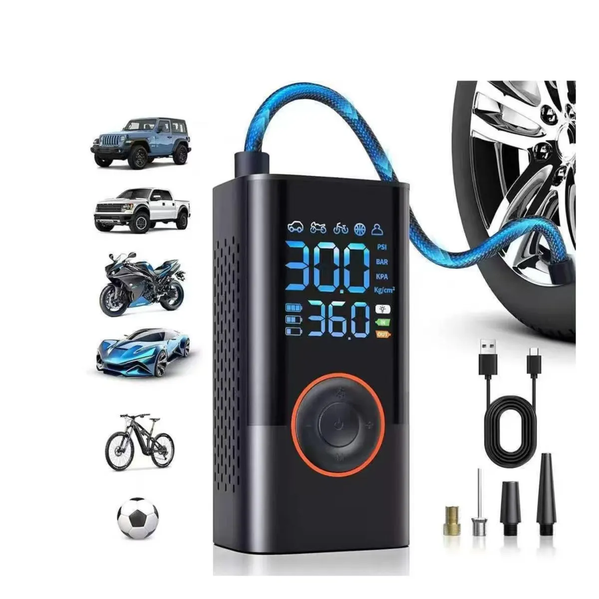 GENERICO - Bomba de aire inteligente de 150 PSI, inflador de neumáticos, compresor de aire portátil con manómetro digital