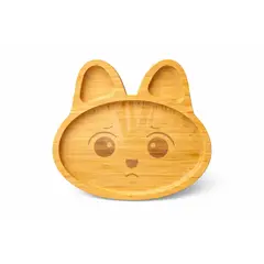 GENERICO - Plato Infantil Madera Bambú Diseño Animales - Conejo
