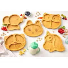 GENERICO - Plato Infantil Madera Bambú Diseño Animales - Unicornio