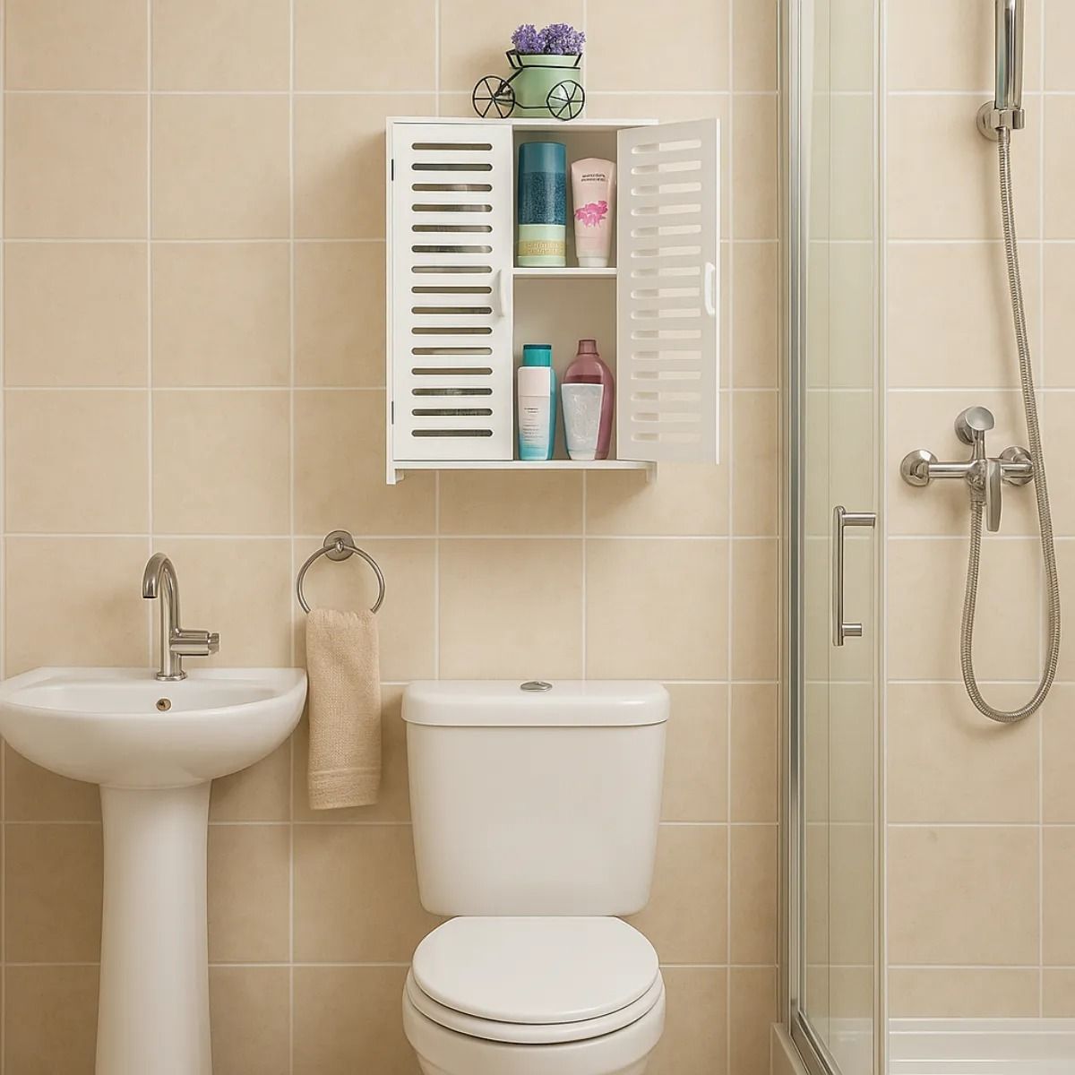 GENERICO - Organizador Estante Repisa Baño Mueble Con Puerta Colgante Blanco