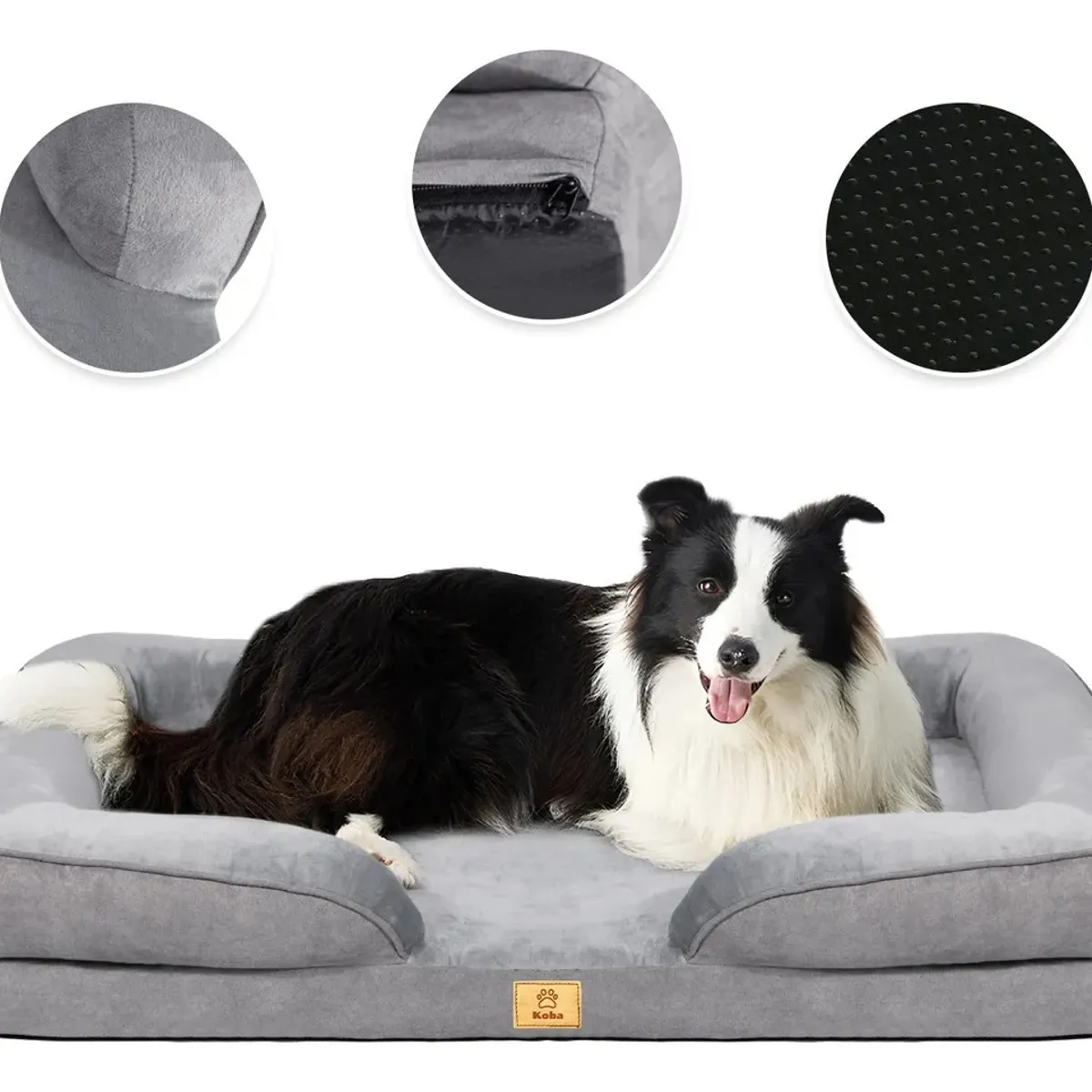 KOBA - Cama Antiestrés Perro Colchón Ortopédica 90x63cm Gris