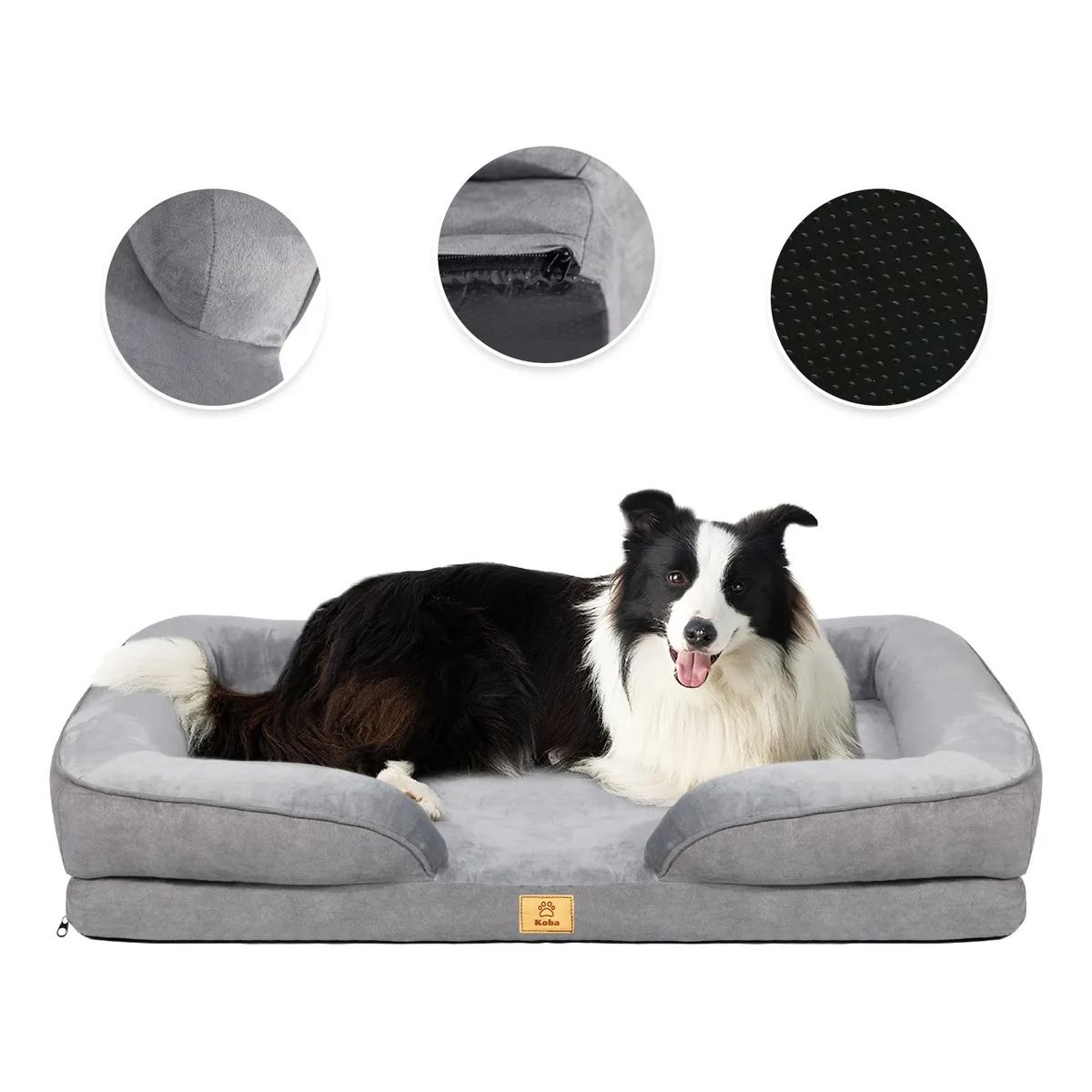 KOBA - Cama Antiestrés Perro Colchón Ortopédica 90x63cm Gris