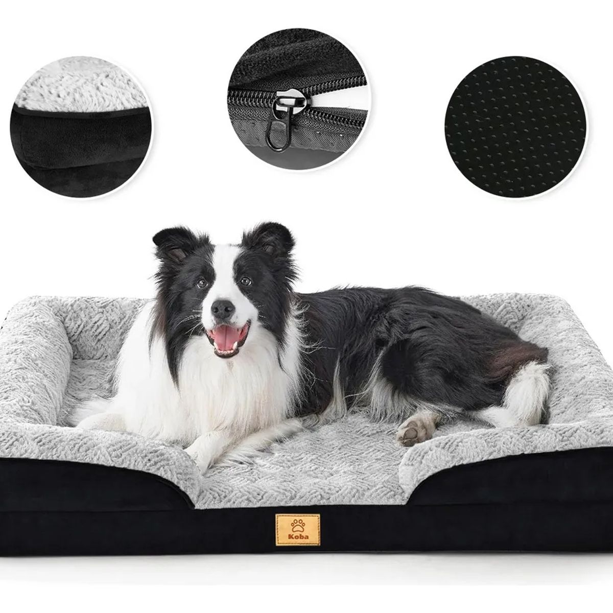 KOBA - Cama Antiestrés Perro Colchón Ortopédica 90x63cm NEGRO