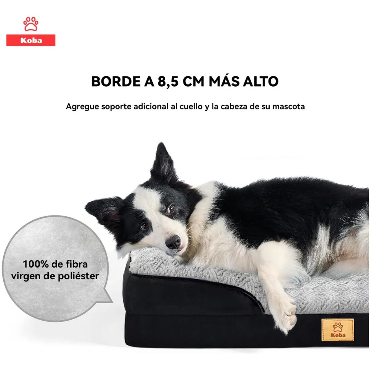 KOBA - Cama Antiestrés Perro Colchón Ortopédica 90x63cm NEGRO