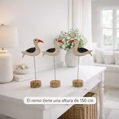 TAIKKEE - PACK 3 UNIDADES GAVIOTAS DECORATIVAS RUSTICAS EN MADERA NATURAL