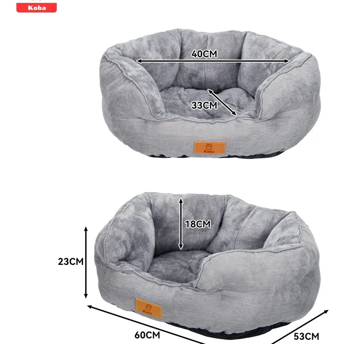 KOBA - Cama Antiestres Para Perro Gato Con Cojin Reversible 60x53cm