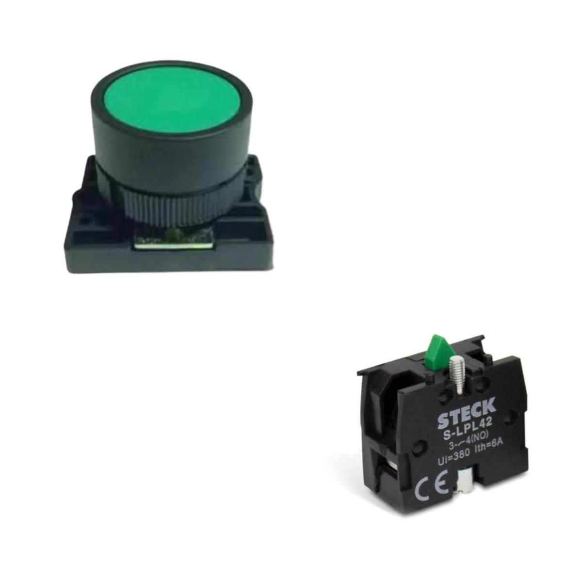 GENERICO - Botón pulsador 225mm verde con bloque de contacto