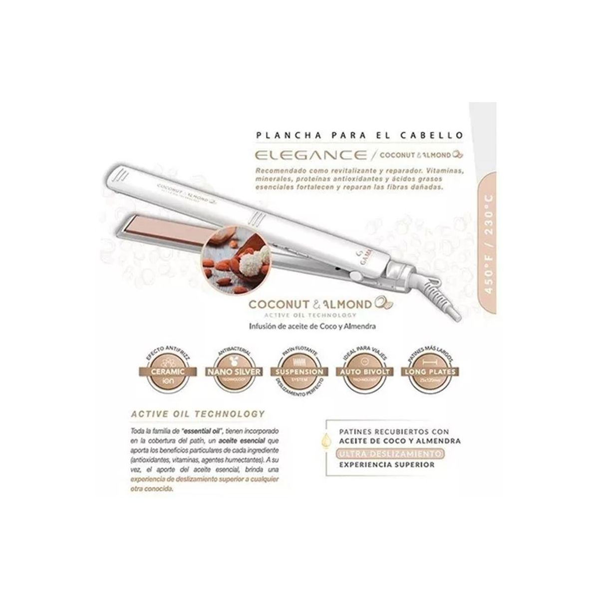 GAMA - ALISADOR DE PELO GAMA COCONUT STD 230C