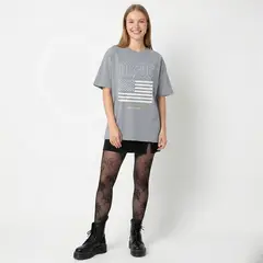 AC DC - Polera Manga Corta Mujer Bandera Gris ACDC
