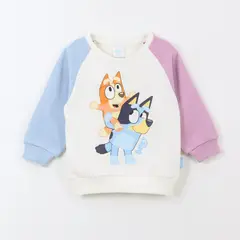 BLUEY - Polerón Cerrado Niña Mangas Bicolor Blanco Bingo &