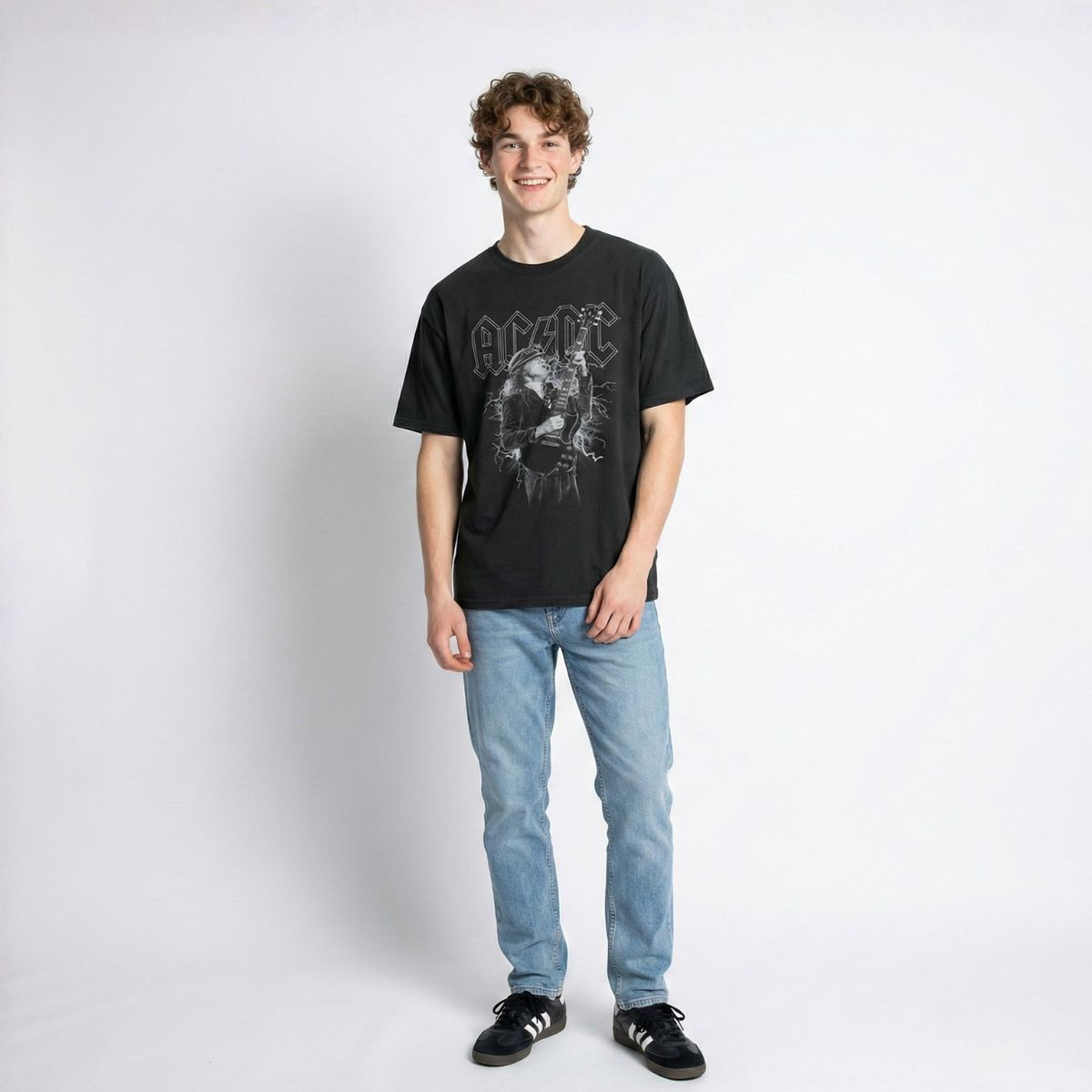 AC DC - Polera Manga Corta Hombre Guitarra Gris ACDC