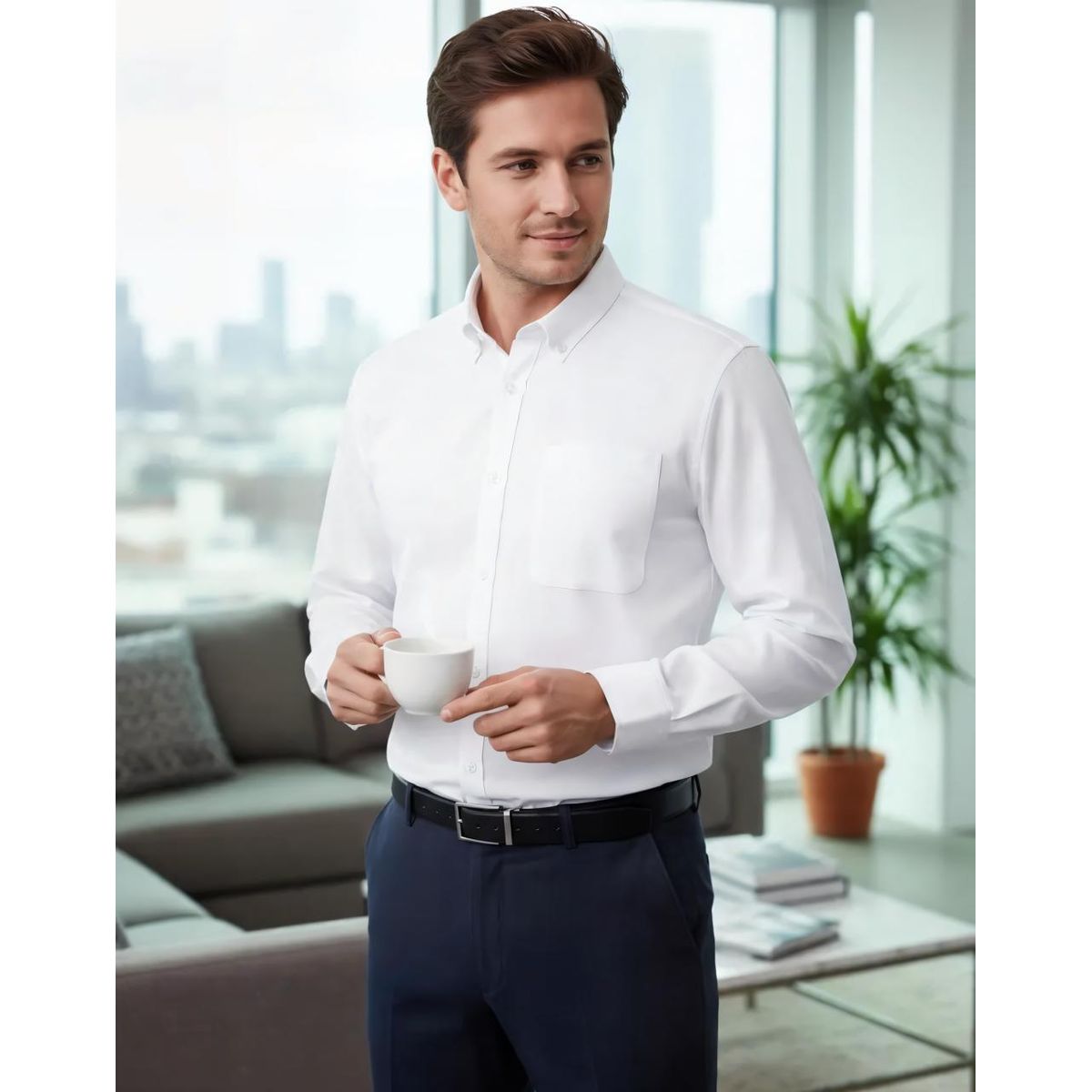 BLUE MOUNTAIN - Camisa Oxford Hombre Premium Corporativa