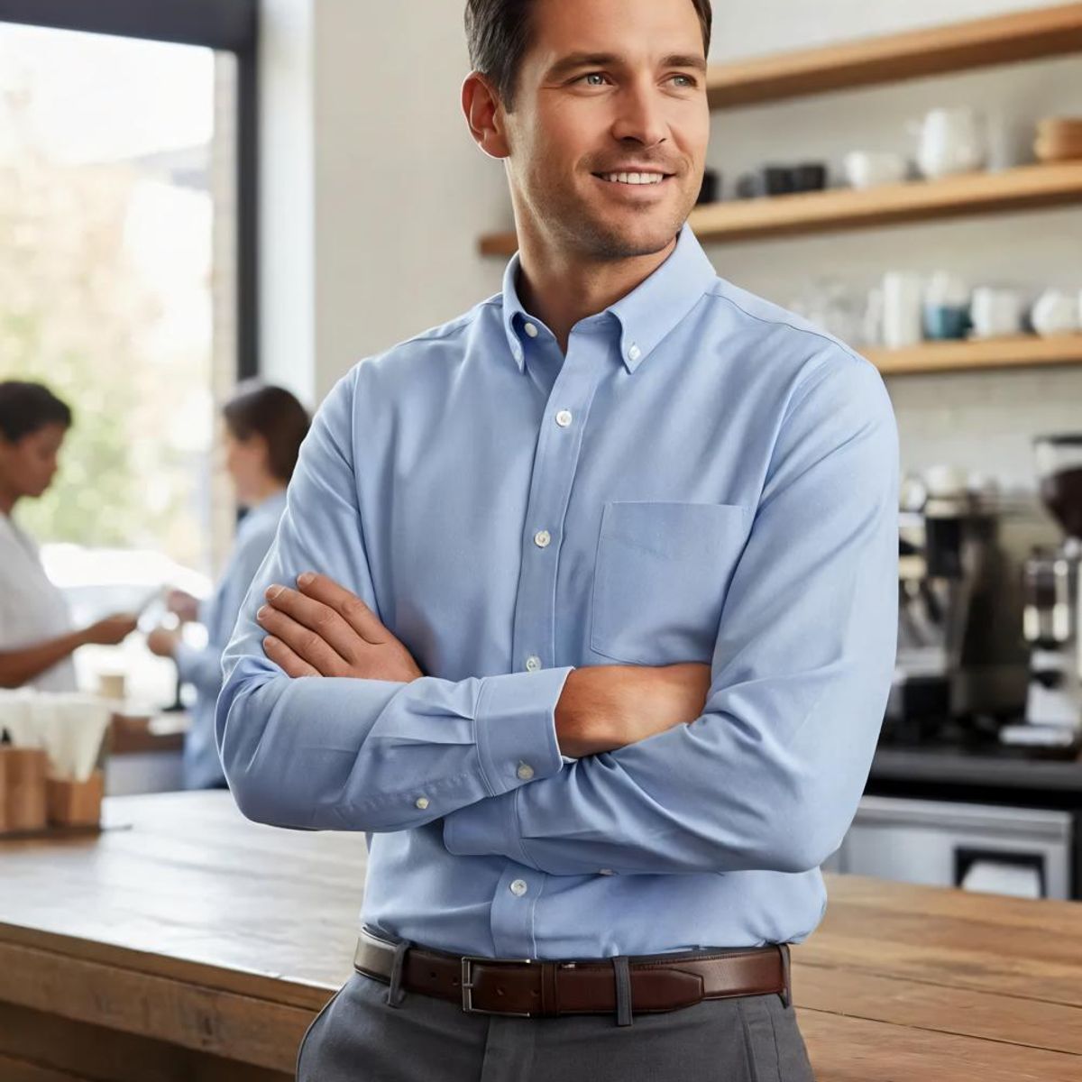 BLUE MOUNTAIN - Camisa Oxford Hombre Premium Corporativa