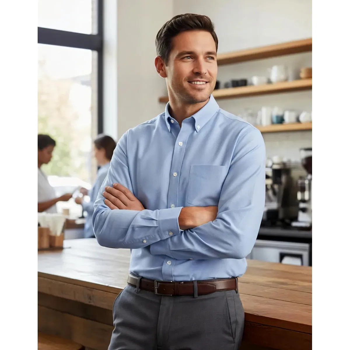 BLUE MOUNTAIN - Camisa Oxford Hombre Premium Corporativa