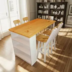 GENERICO - Comedor Mesa Americana Tacun Antu + Repisa + Taburetes Blanco Y Vitrificado