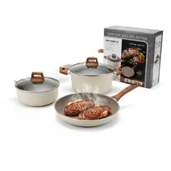 GENERICO - Bateria Set De Ollas 5 Piezas Antiadherente De Teflon Beige