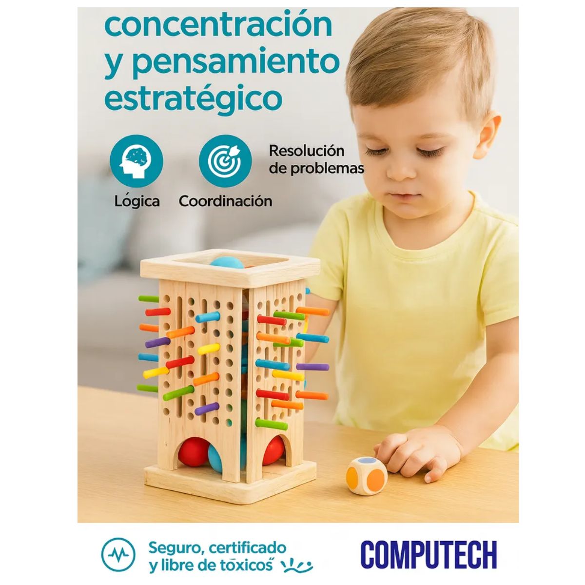 COMPUTECH - Juego De Equilibrio Madera Montessori Palitos Y Pelotas