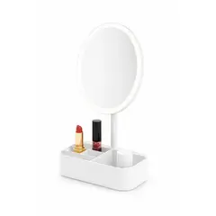 GENERICO - Espejo Maquillaje con Luz LED y Organizador Recargable USB Espejo Tocador Moderno BlancoRosado