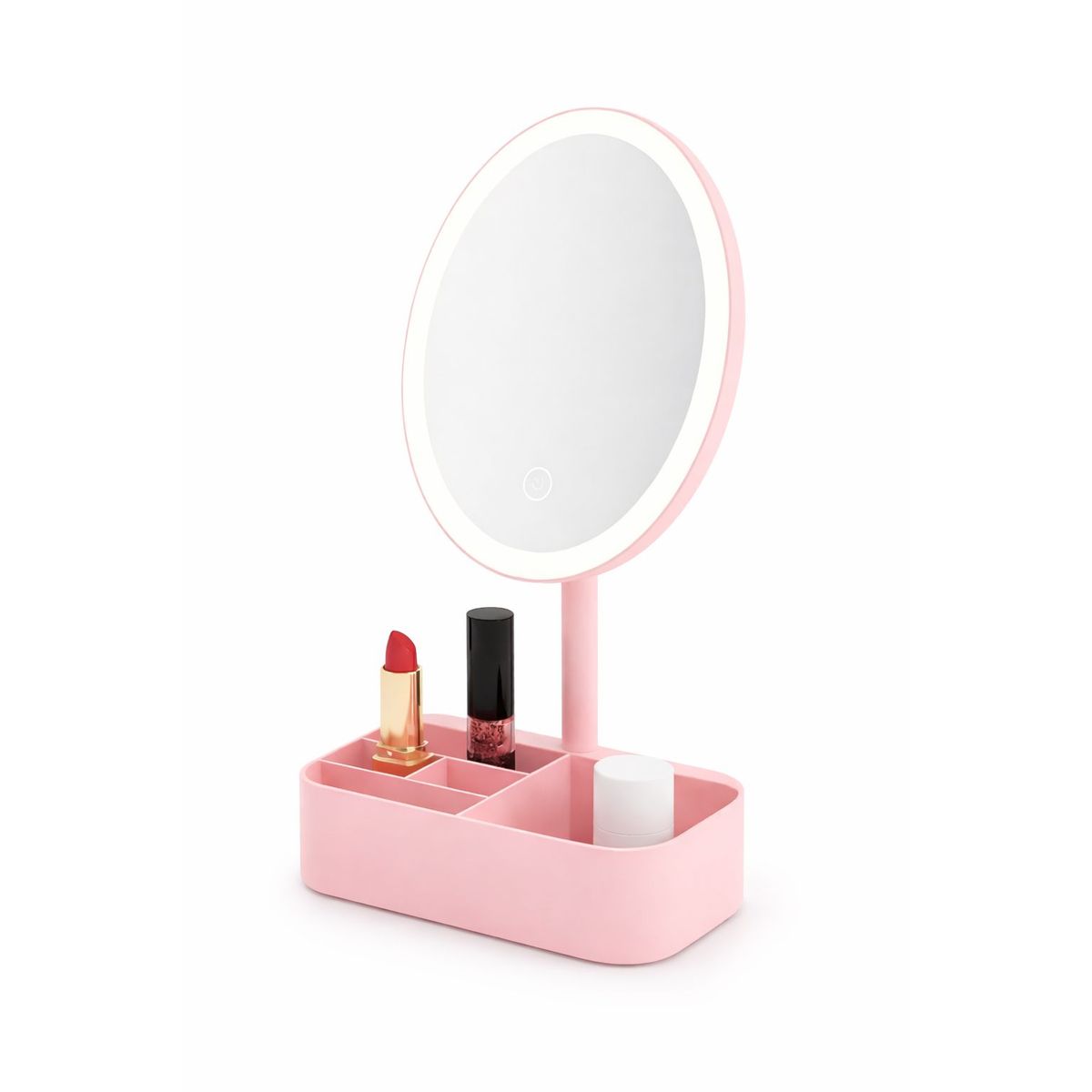 GENERICO - Espejo Maquillaje con Luz LED y Organizador  Recargable USB  Espejo Tocador Moderno BlancoRosado
