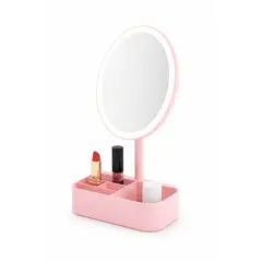 GENERICO - Espejo Maquillaje con Luz LED y Organizador Recargable USB Espejo Tocador Moderno BlancoRosado