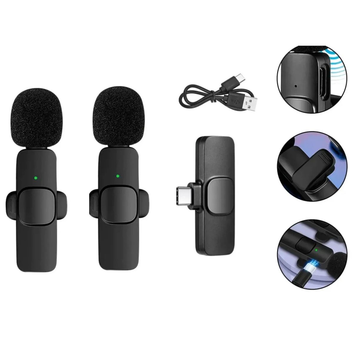 GENERICO - Micrófono Lavalier Inalámbrico K9 Doble Recargable Tipo C  Plug & Play Alta Calidad