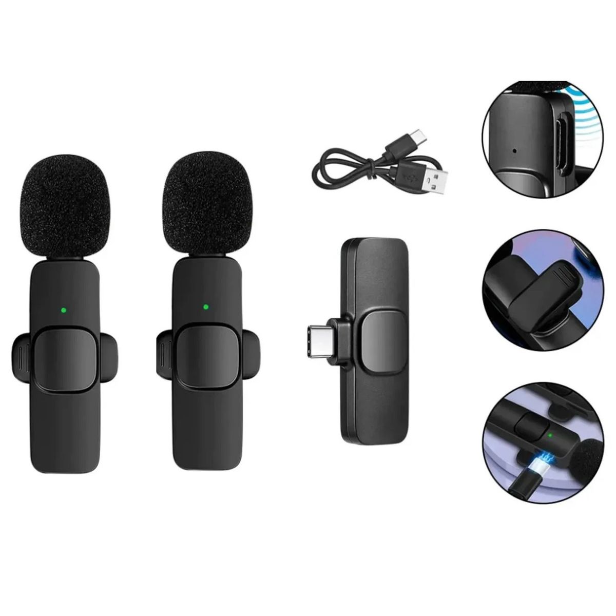 GENERICO - Micrófono Lavalier Inalámbrico K9 Doble Recargable Tipo C  Plug & Play Alta Calidad