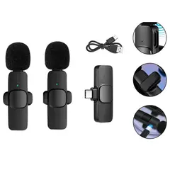 GENERICO - Micrófono Lavalier Inalámbrico K9 Doble Recargable Tipo C Plug & Play Alta Calidad