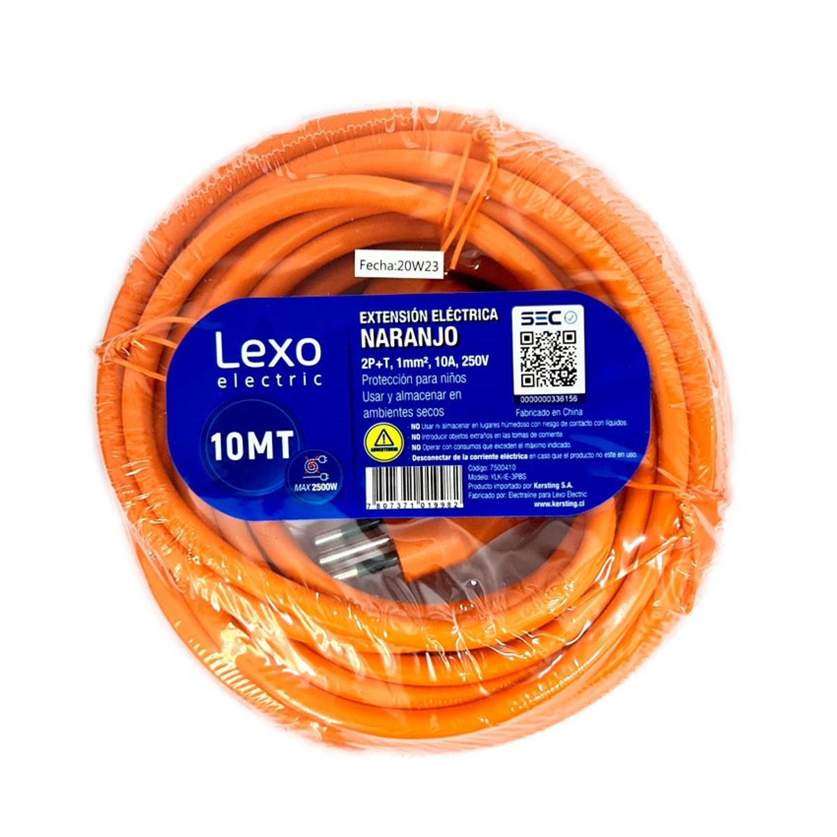 Alargador Simple 10A 2P + T 10 Metros Naranjo, marca LEXO - Foto Principal