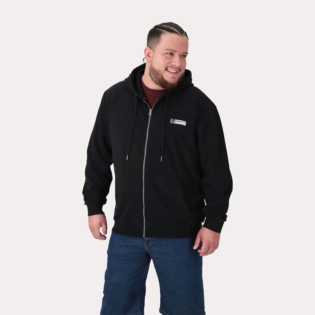 GANGSTER - Plus Poleron Fullziper Fleece Logan Negro Gangster