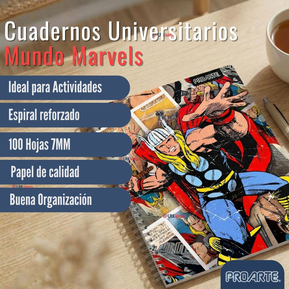 PROARTE - Pack 10 Cuadernos Universitarios Marvel Comics 100 Hojas Proarte Diseños Surtidos