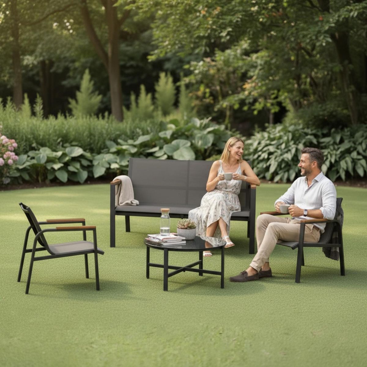 AUCKLAND OUTDOOR - Juego De Terraza Living Malla Saint Thomas 4 Piezas Exterior