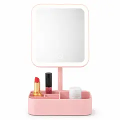 GENERICO - Espejo de Maquillaje con Luz LED y Organizador Recargable USB Espejo Tocador Cuadrado Moderno