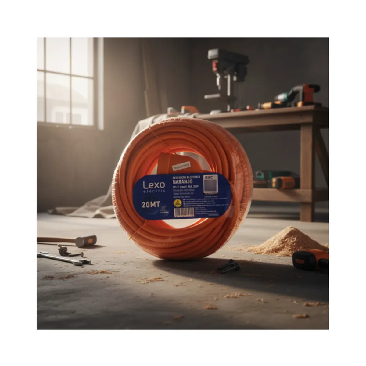 LEXO - Alargador Simple 10A 2P + T 20 Metros Naranjo