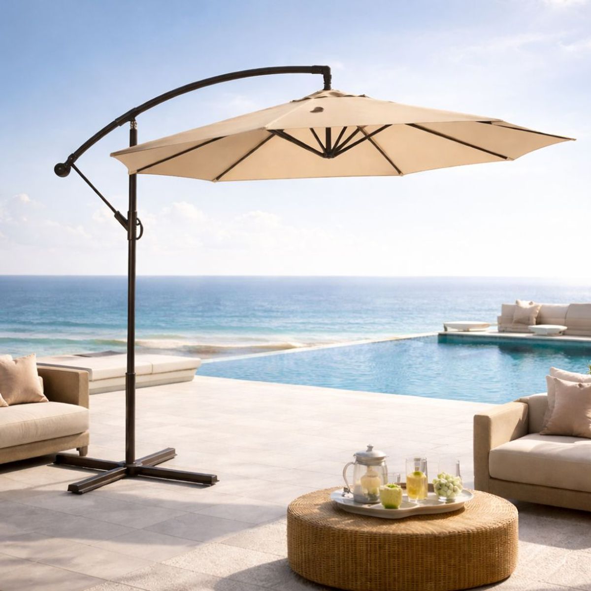 Quitasol Lateral Con Base Sombrilla Manivela 300 Cm BEIGE, marca GENERICO - Foto Principal