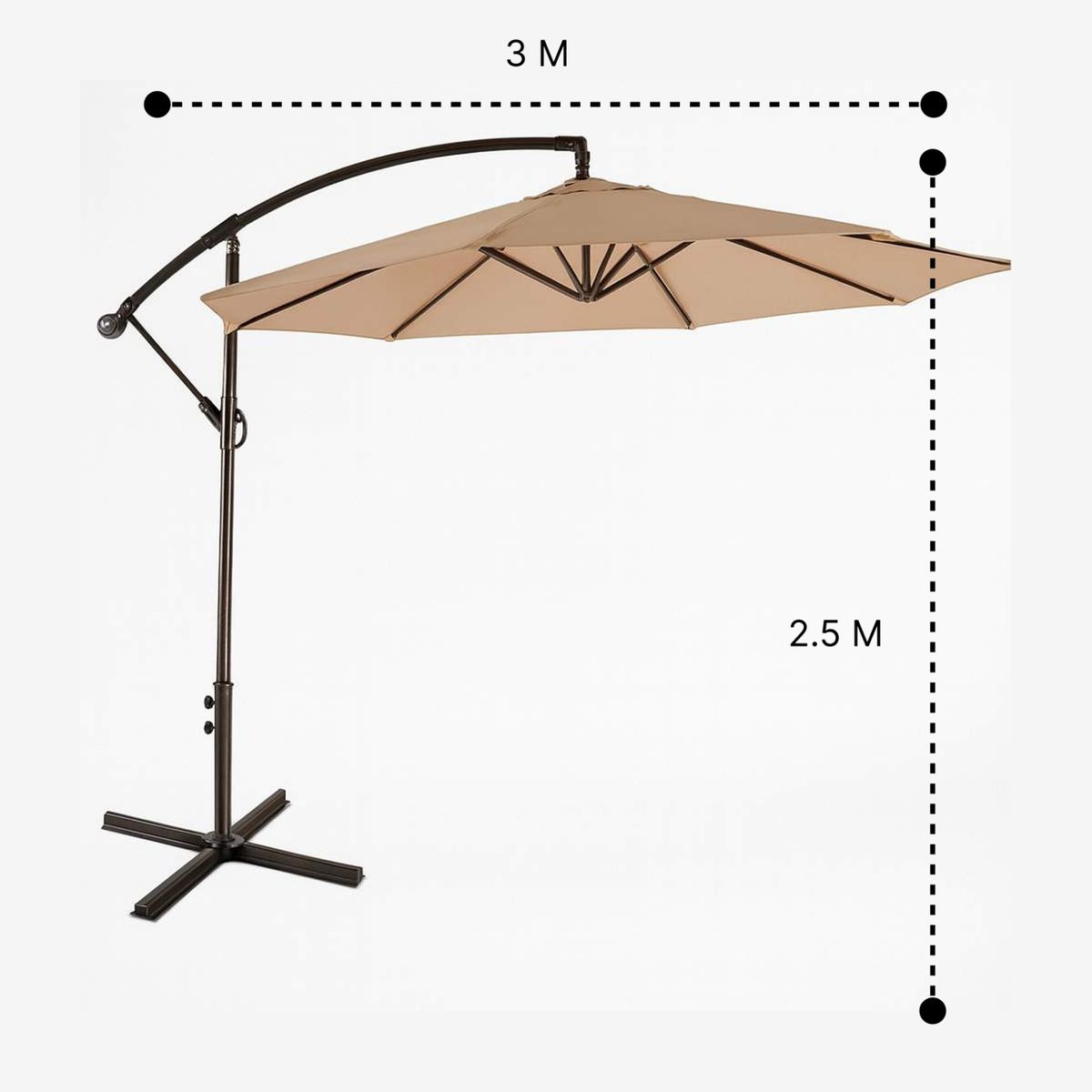 Quitasol Lateral Con Base Sombrilla Manivela 300 Cm BEIGE, marca GENERICO - Foto 2