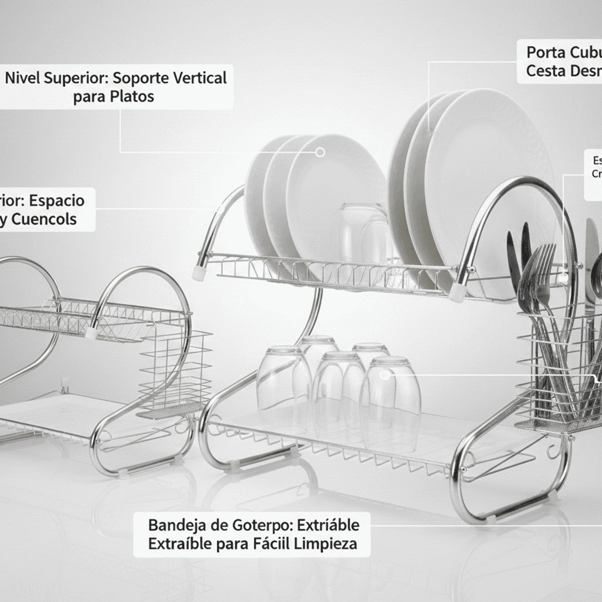 GENERICO - Escurridor de Platos de 2 Niveles con Porta Cubiertos