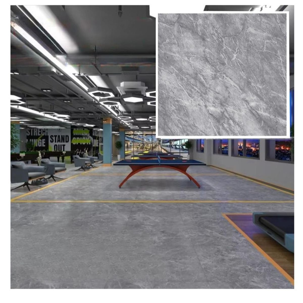 MOBII - Piso Vinílico Símil Porcelanato 45,7x45,7 Piedra Gris
