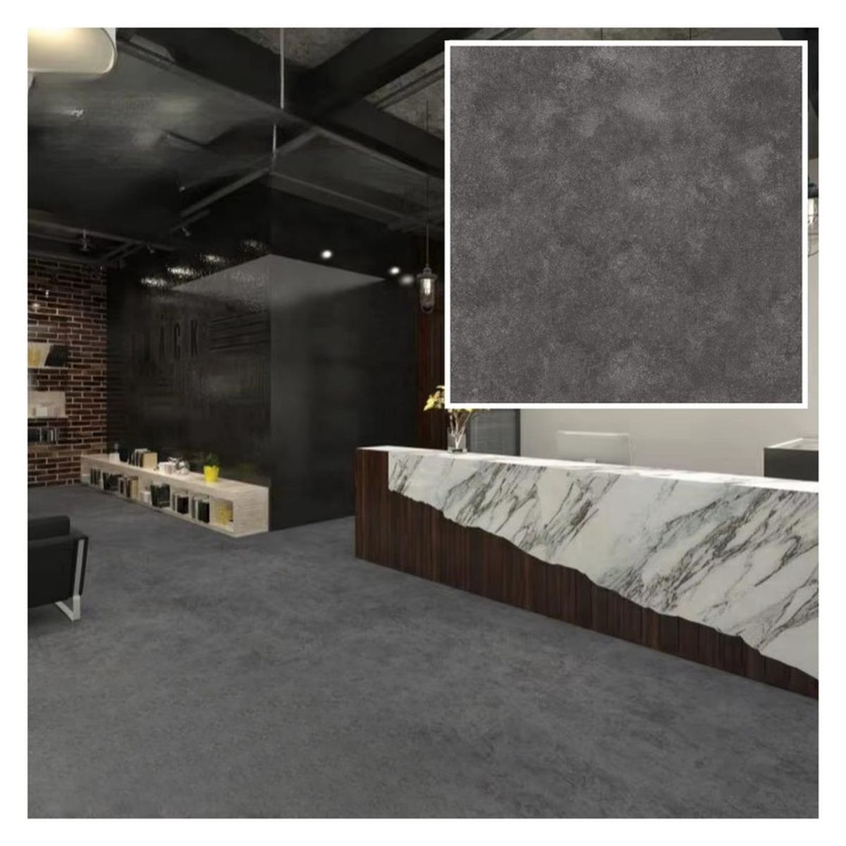 MOBII - Piso Vinílico Símil Porcelanato 45,7x45,7 Gris Oscuro