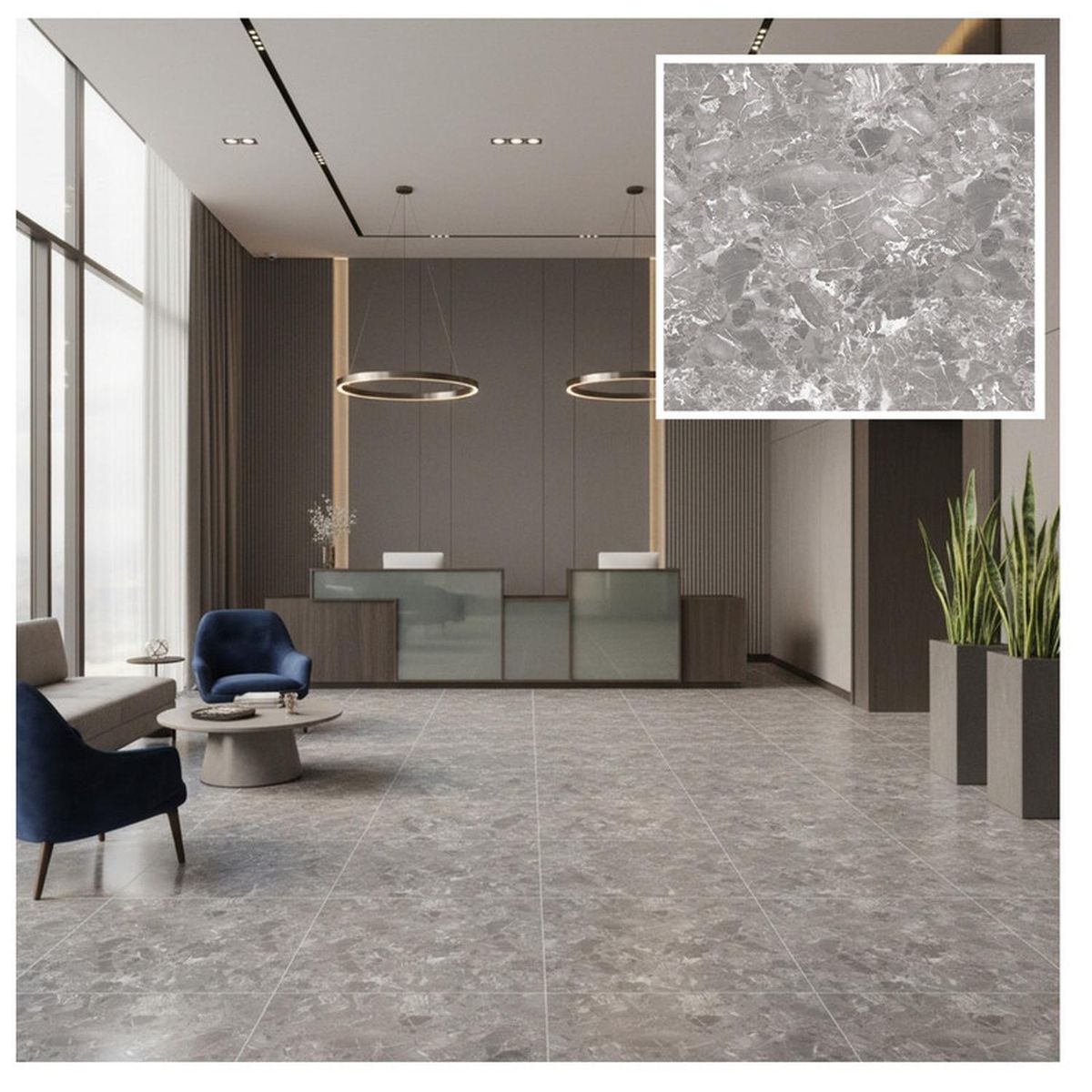 MOBII - Piso Vinílico Símil Porcelanato 45,7x45,7 Mármol Gris
