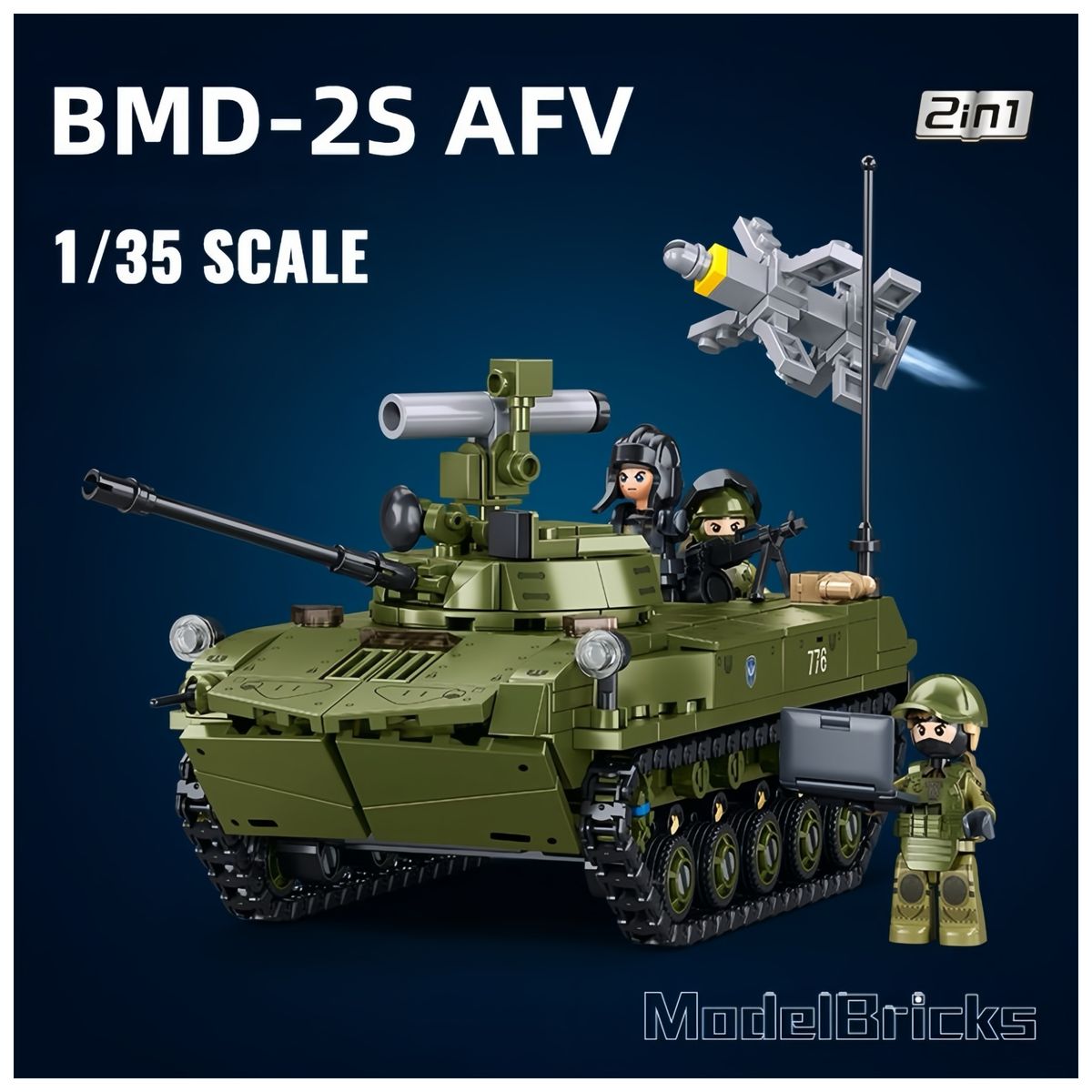 AZULAMAR - Bloques De Tanque Exploración Campo Militar Juguete Bmd-2s Battlefield Recon Atv Tank Agregar