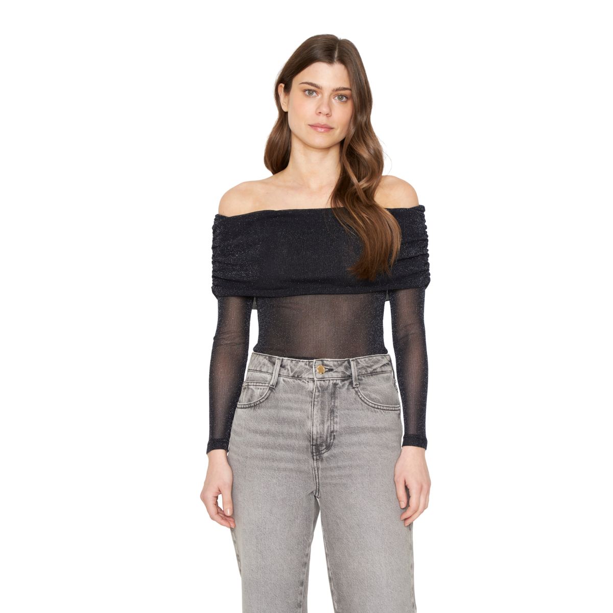 JACINTA TIENDA - Polera Hombros Brillos negra