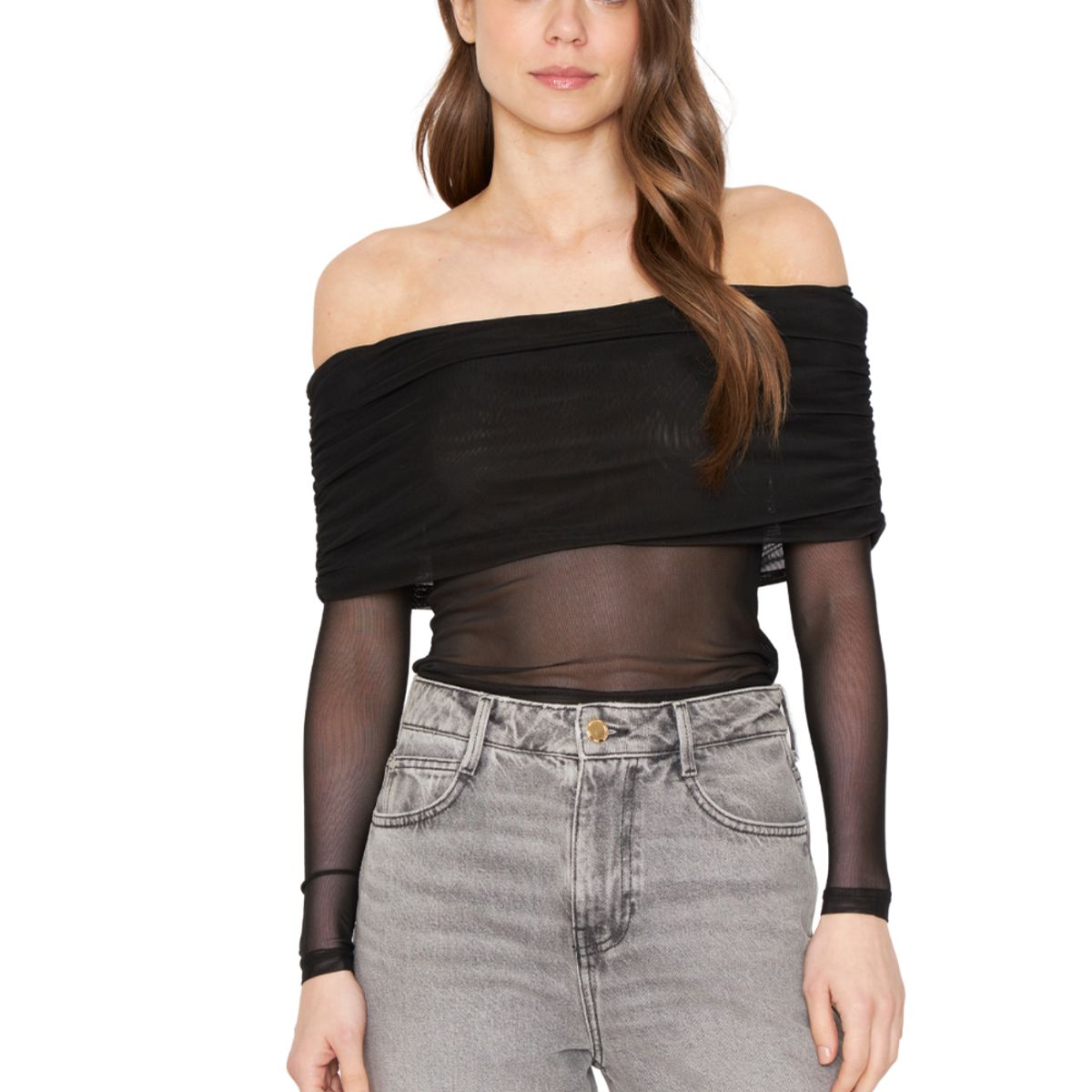 JACINTA TIENDA - Polera Hombros Net negra Jacinta Tienda