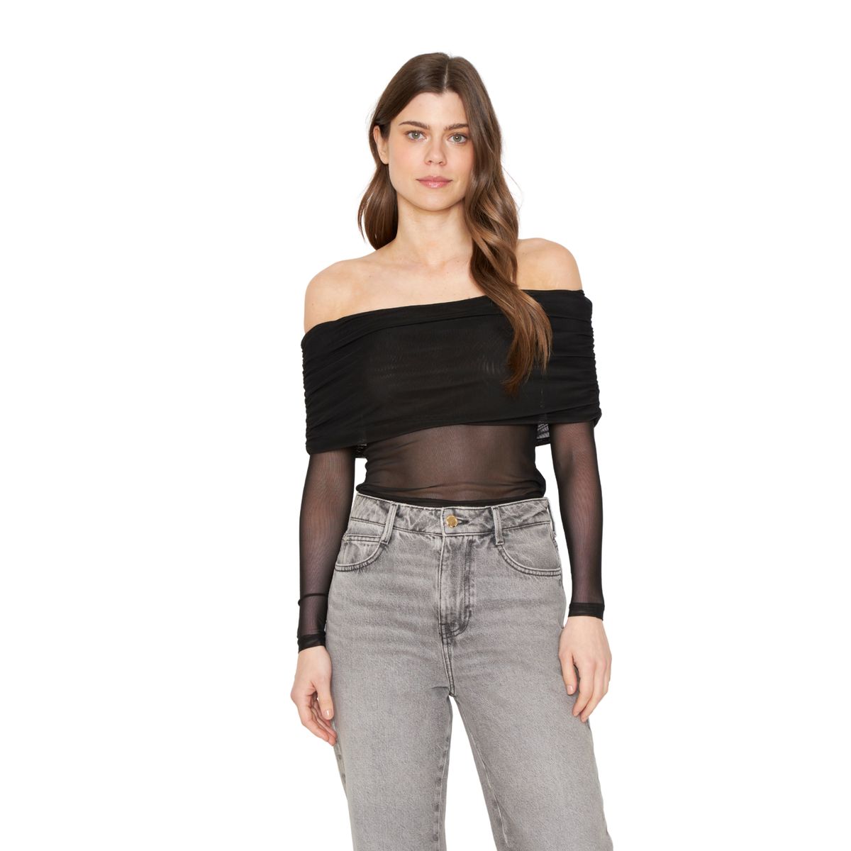 JACINTA TIENDA - Polera Hombros Net negra Jacinta Tienda