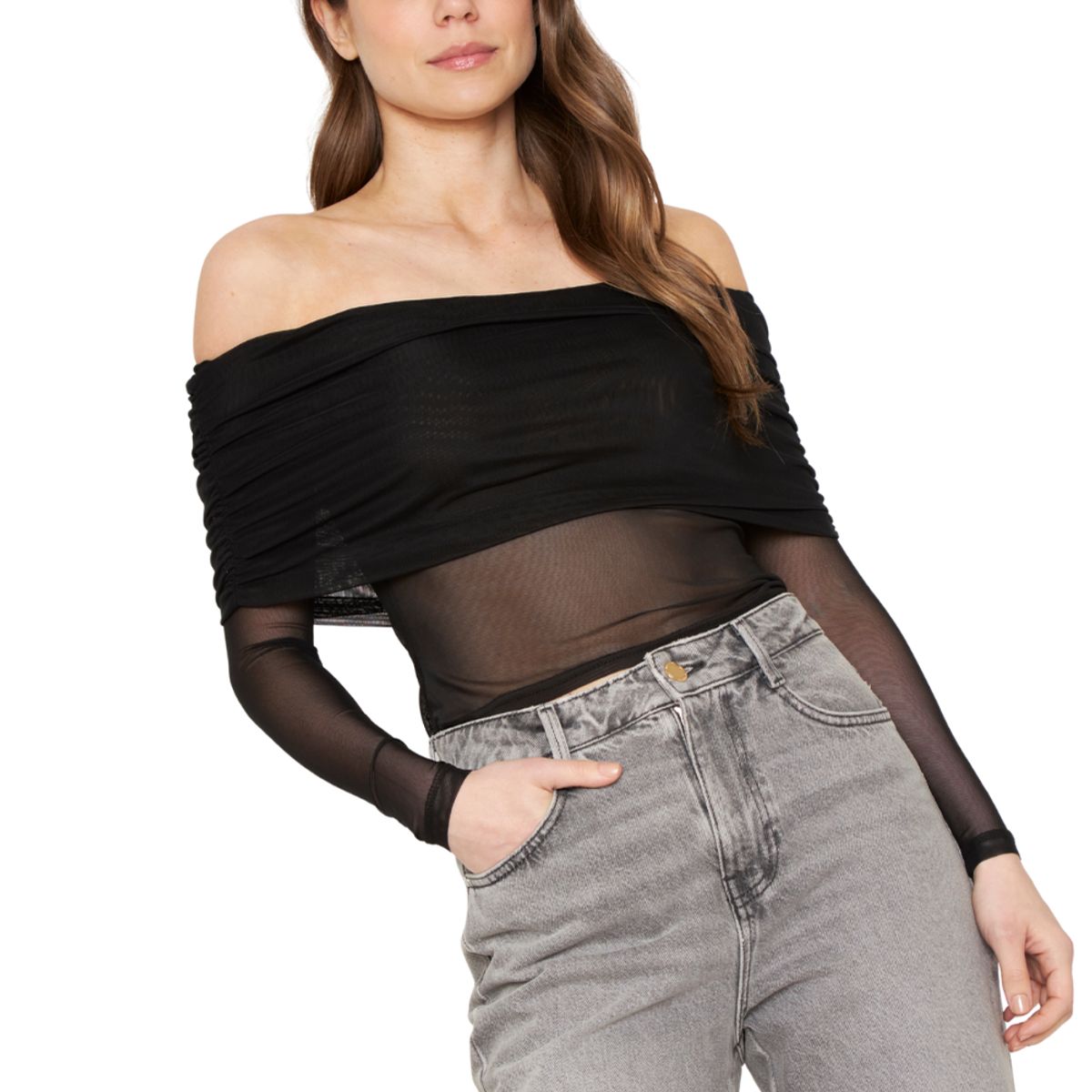 JACINTA TIENDA - Polera Hombros Net negra Jacinta Tienda