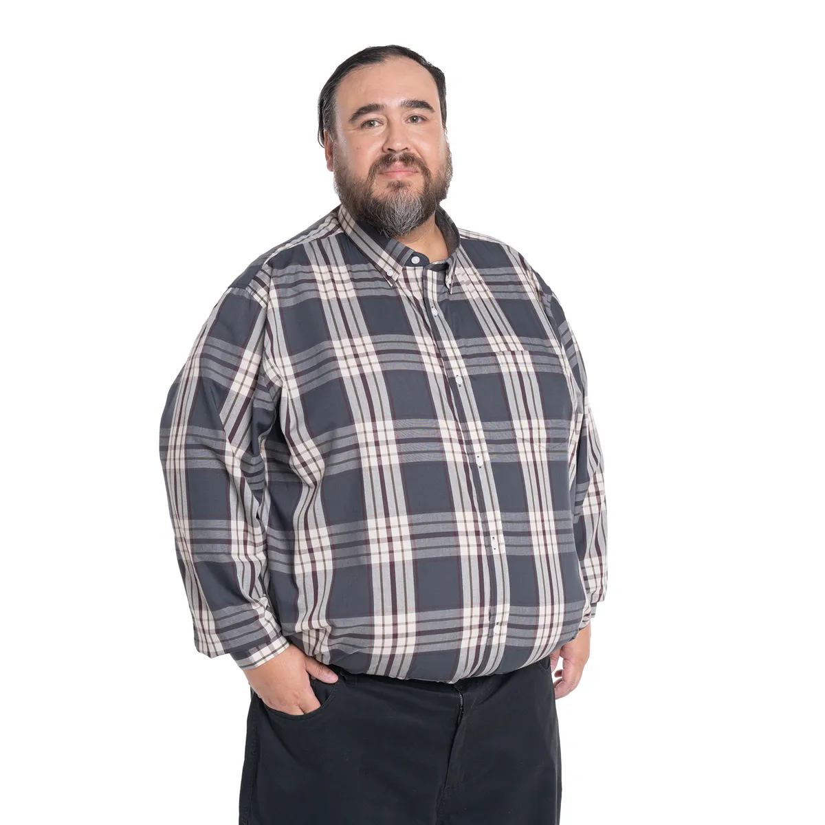 KOTTING - Camisa Manga Larga Cuadros Grandes Hombre