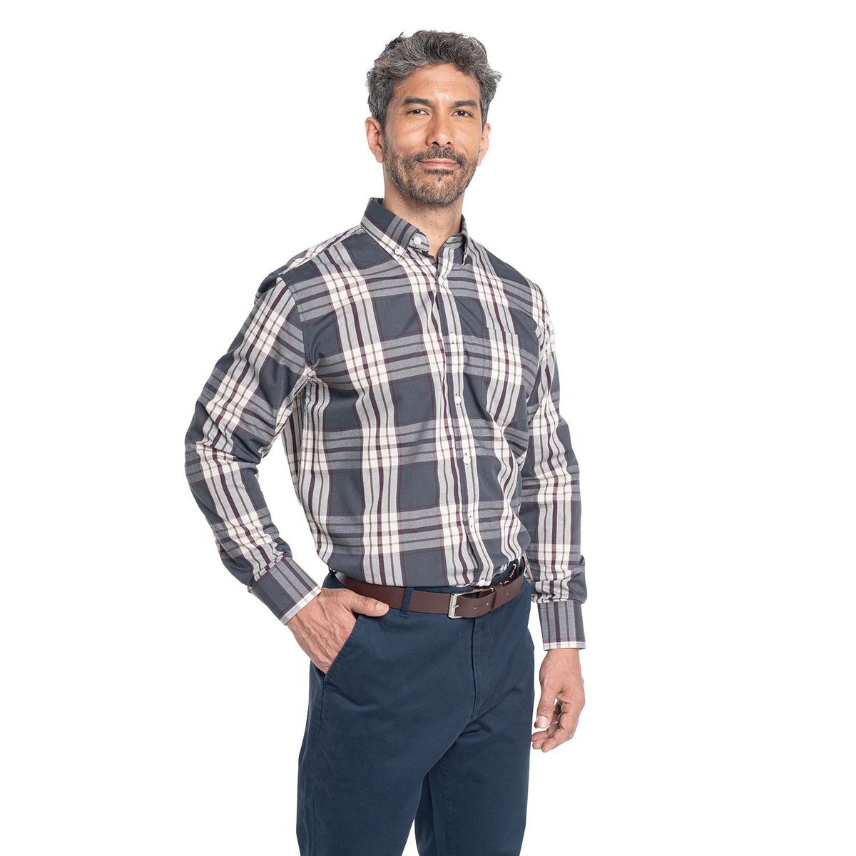 KOTTING - Camisa Manga Larga Cuadros Grandes Hombre